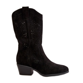 Santiags ajourées à talons hauts pour femme, noir Iceda le noir