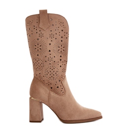 Bottines Ajourées Pour Femme Sur Talon Haut à Bouts Pointus, Eco Daim Beige Foncé Nevithra