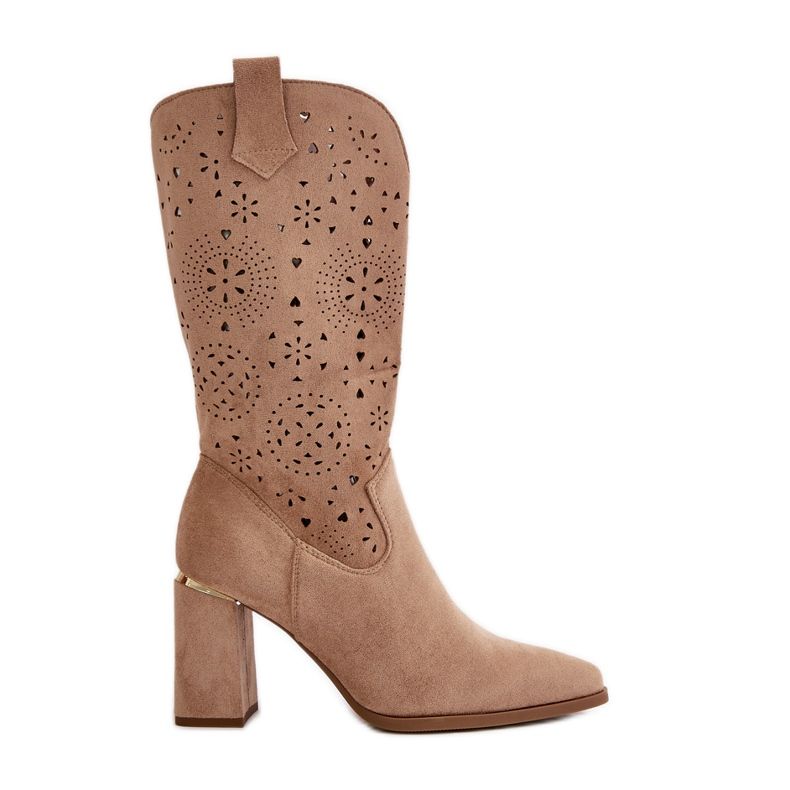 Bottines Ajourées Pour Femme Sur Talon Haut à Bouts Pointus, Eco Daim Beige Foncé Nevithra