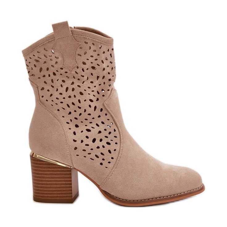 Bottines ajourées en éco-daim, fermées par une fermeture éclair, beige Sevana