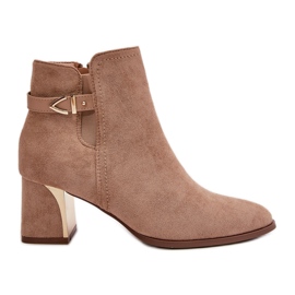 Bottines Femme À Talon Haut, Fermées Par Une Fermeture Éclair, Eco Daim Beige Foncé Bonucci