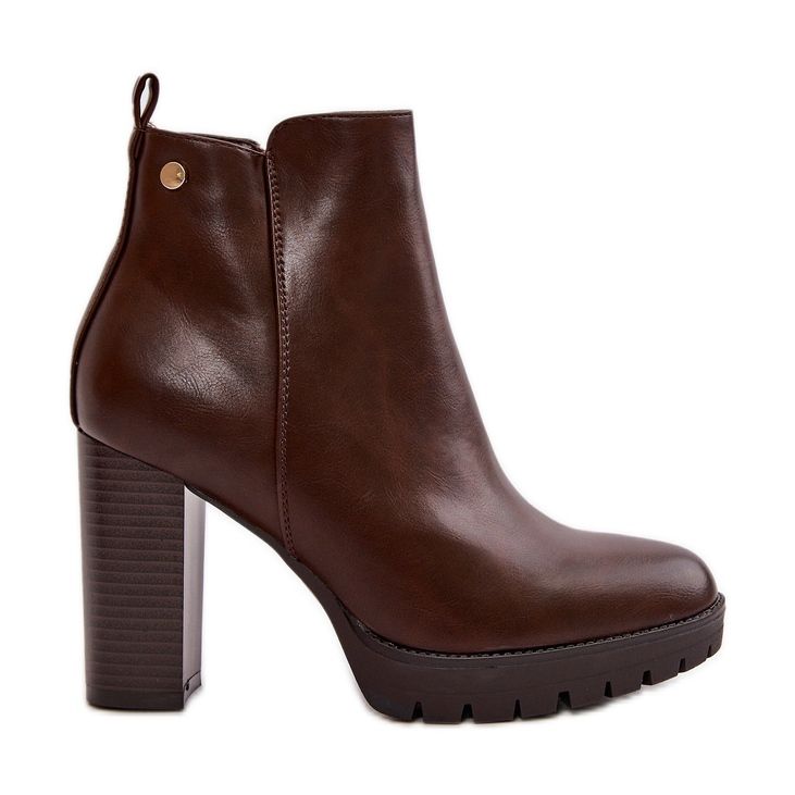Bottines isolées à talon haut pour femme, fermées par une fermeture éclair, marron foncé Bioria brun