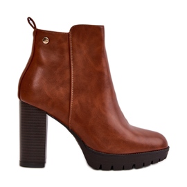 Bottines isolées à talon haut pour femme, fermées par une fermeture éclair, Camel Bioria brun