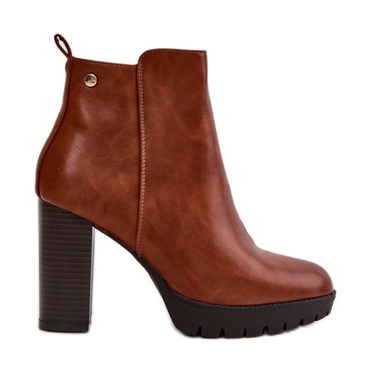 Bottines isolées à talon haut pour femme, fermées par une fermeture éclair, Camel Bioria brun