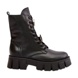 Bottes de travail en cuir pour femmes avec épingles CheBello 4247 noir