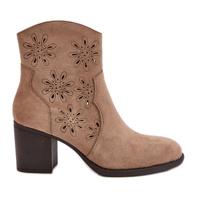 Jezzi Bottines En Eco Daim Beige Avec Dessus Ajouré Sur Talon Haut Nevishiia