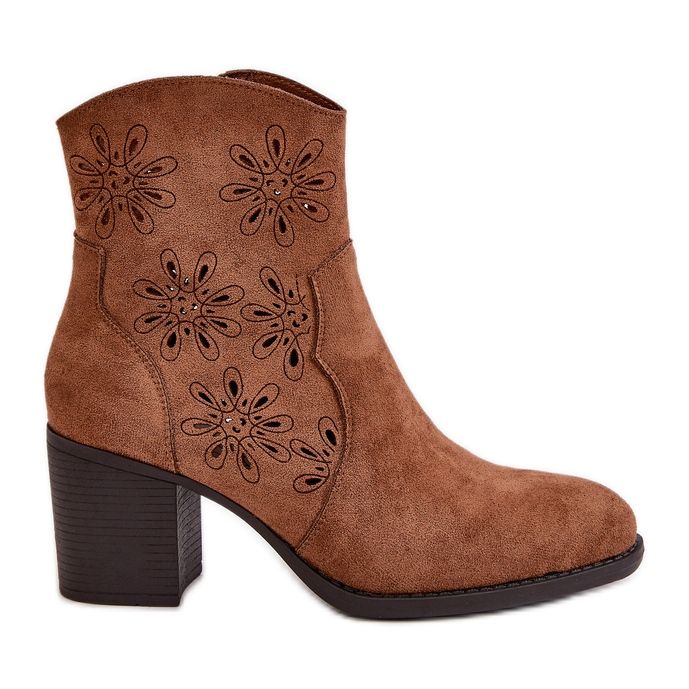 Jezzi Bottines En Eco Daim Marron Avec Dessus Ajouré Sur Talon Haut Nevishiia brun