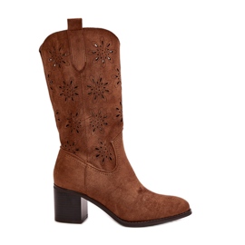 Jezzi Bottes mi-mollet ajourées pour femmes en suède écologique marron Nevilos brun