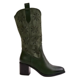 Jezzi Bottes mi-mollet ajourées pour femmes en suède écologique vert Nevilos