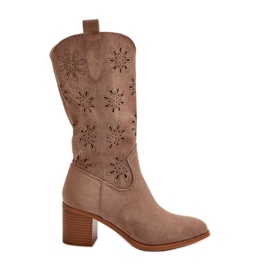 Jezzi Bottes mi-mollet ajourées pour femmes en suède écologique Beige Nevilos
