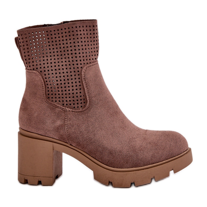 Jezzi Bottines à talon haut pour femme, fermées par une fermeture éclair, en daim écologique marron Rashmi brun
