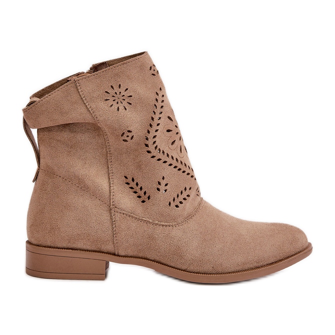 Jezzi Bottines basses ajourées fermées par une fermeture éclair pour femme, beige Irinette