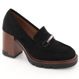 Chaussures en daim, mocassins femme à talon haut, noir Potocki 12465