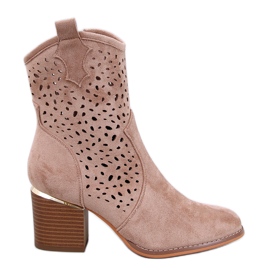 Antares Santiags en daim ajouré kaki beige