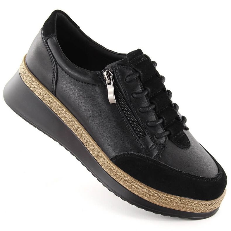 Chaussures en cuir pour femmes avec fermeture éclair, noires T.Sokolski J24-207 le noir
