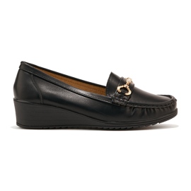 Mocassins compensés femme noirs avec décoration dorée le noir