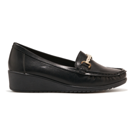 Mocassins compensés femme noirs avec décoration dorée le noir