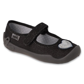 Chaussons enfants Befado avec velcro 114Y538, application coeur noir le noir