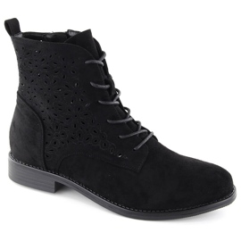 Bottines ajourées en daim pour femme, noires S.Barski HY42-136 le noir