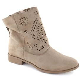 Bottines ajourées en daim pour femme, beige Jezzi MAM65-106