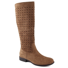 Bottines femme en daim ajouré camel Jezzi ASA142-50A brun