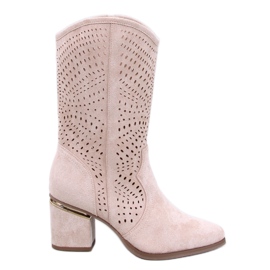 Lange Bottines à talons ajourées Beige