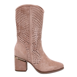 Lange Bottines à talons ajourées kaki brun