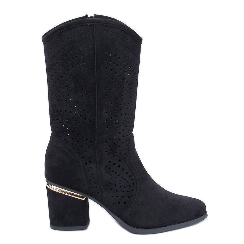 Lange Bottines à talons ajourées noires le noir