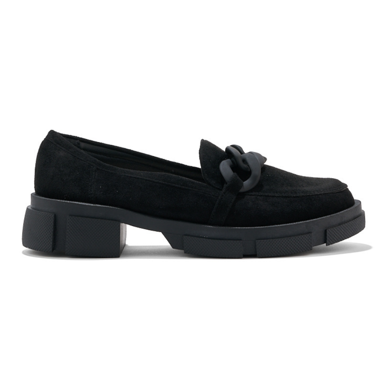 Mocassins femme noirs avec chaîne décorative le noir
