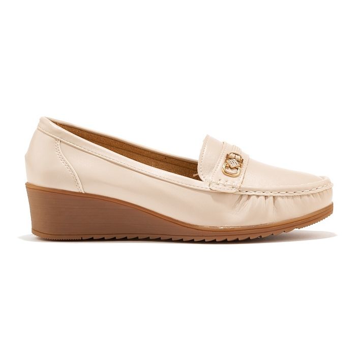 Mocassins femme beiges à boucle