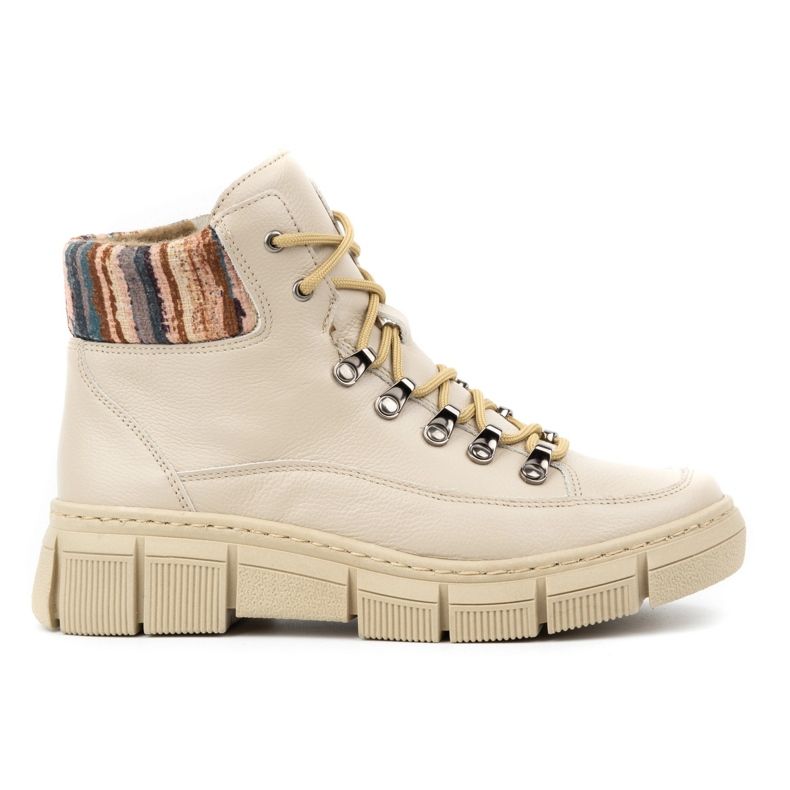 WASAK Bottines d'hiver en cuir pour femme 0698W, beige