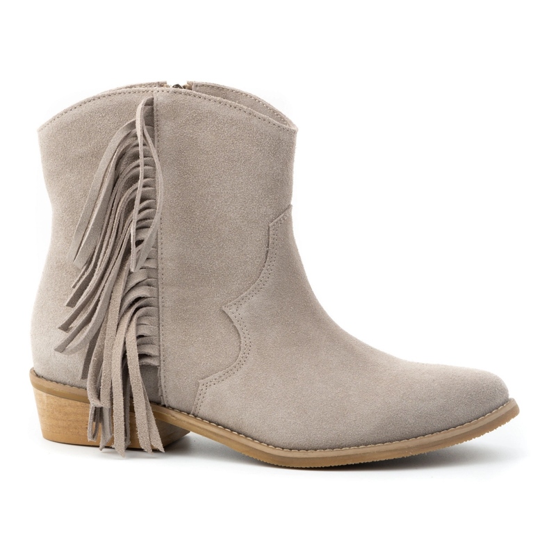 Olivier Bottines en cuir suédé avec fermeture éclair et franges 1139, beige Olivier Bottines en cuir suédé avec fermeture éclair et franges 1139, beige