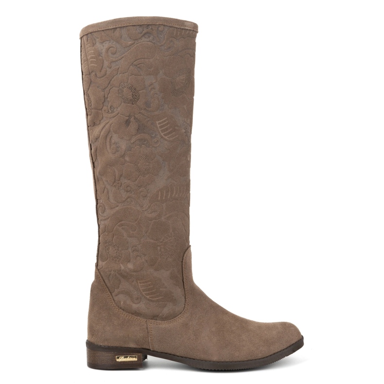 Olivier Bottines femme en daim en cuir naturel avec fleurs Emma en relief, beige foncé