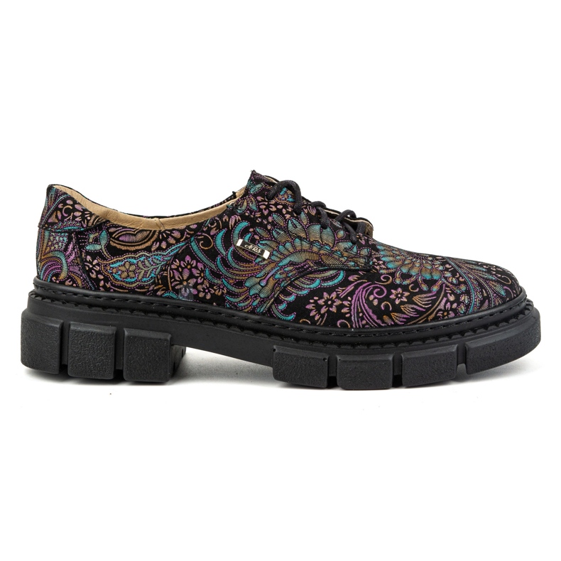 Olivier Chaussures femme en cuir à semelle épaisse, fleurs 1134, turquoise multicolore