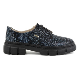 Olivier Chaussures femme en cuir à semelle épaisse, fleurs 1134, bleues multicolore