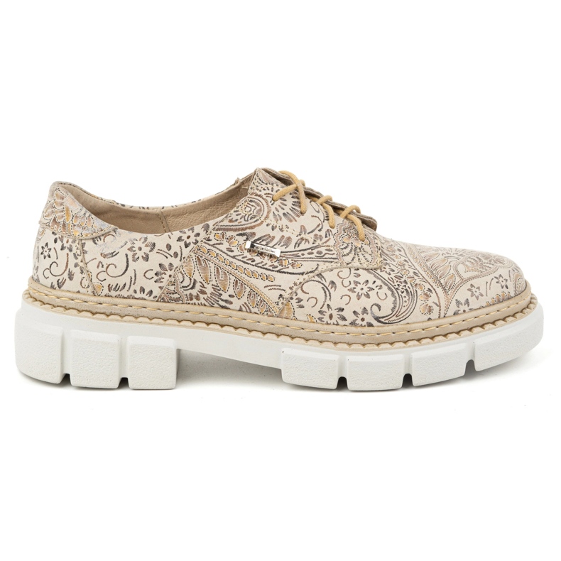 Olivier Chaussures femme en cuir à semelle épaisse, fleurs 1134, beige
