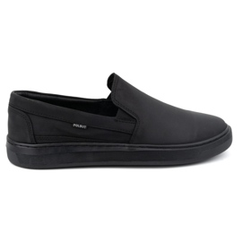 Chaussures à enfiler pour hommes en cuir naturel POLBUT 2124 noir