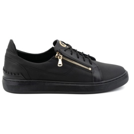 Chaussures décontractées pour hommes en cuir naturel POLBUT 2125, noires