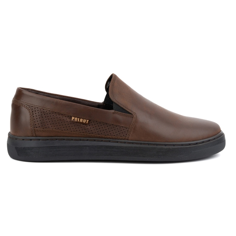 Chaussures à enfiler pour hommes en cuir naturel POLBUT 2124P, marron brun