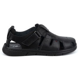 Kampol Sandales homme en cuir avec velcro 222 Kam, noir