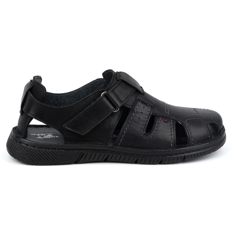 Kampol Sandales homme en cuir avec velcro 222 Kam, noir le noir