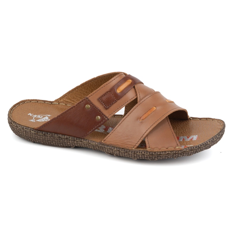Kampol Tongs homme en cuir croisé 201/14 marron brun