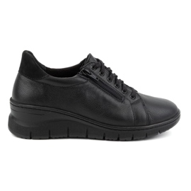 WASAK Chaussures femme, baskets à lacets en cuir avec fermeture éclair 0703W, noir le noir