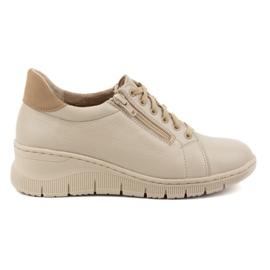WASAK Chaussures femme, baskets à lacets en cuir avec fermeture éclair 0703W, beige