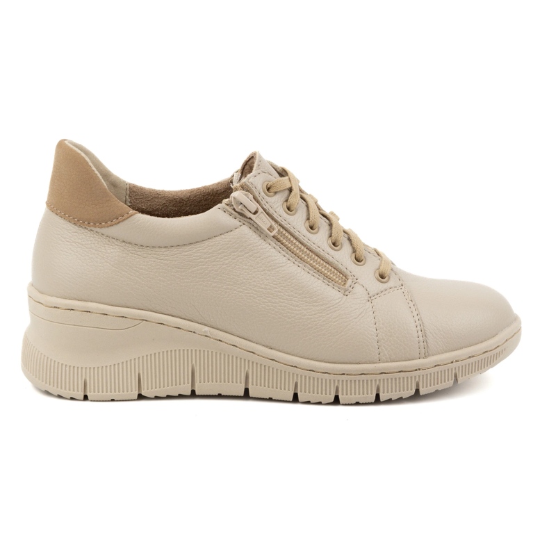 WASAK Chaussures femme, baskets à lacets en cuir avec fermeture éclair 0703W, beige WASAK Chaussures femme, baskets à lacets en cuir avec fermeture éclair 0703W, beige