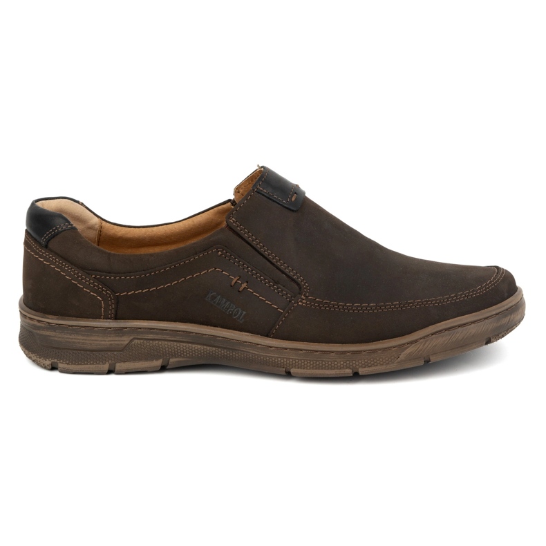 Kampol Chaussures à enfiler décontractées en cuir pour hommes 58KAM marron brun