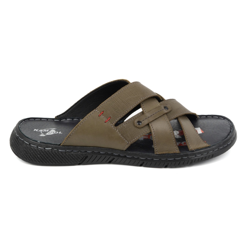 Kampol Tongs croisées en cuir pour hommes 203KAM olive vert