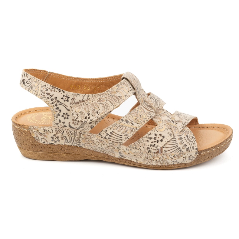 Olivier Sandales pour femmes avec velcro, modèle 0853, marron à motif floral brun