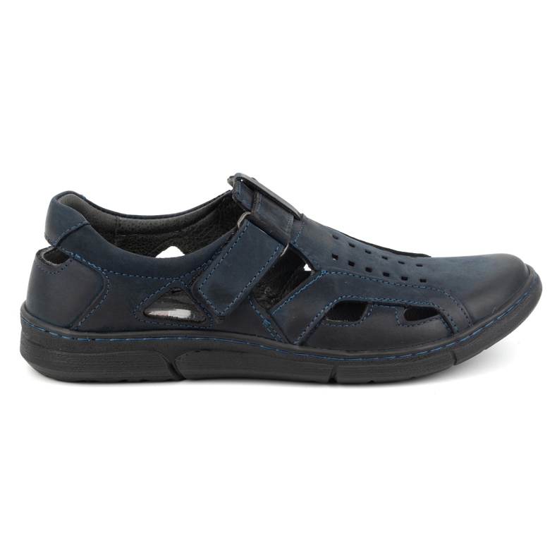 Olivier Chaussures à enfiler aérées en cuir pour hommes avec velcro 312KZ, bleu marine