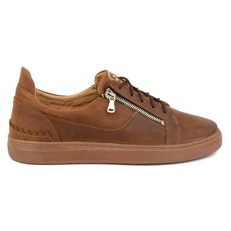 Chaussures décontractées pour hommes en cuir naturel POLBUT 2125 marron camel brun